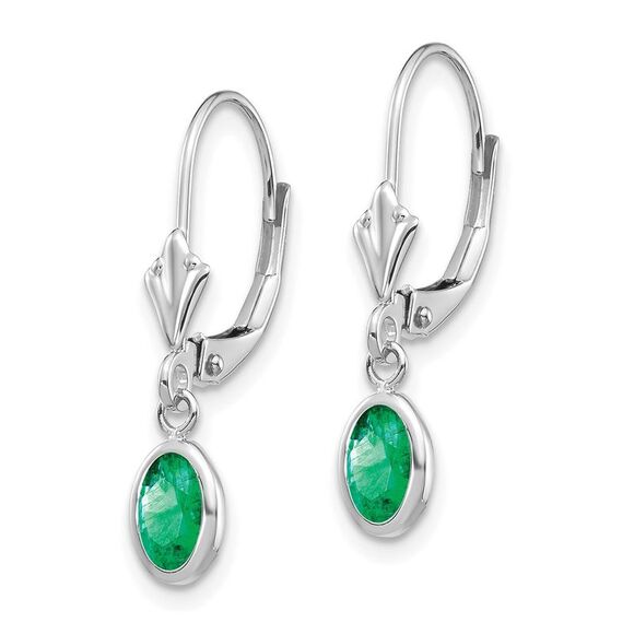 Kazi Luxury 14k White Gold 6x4 Oval Bezel May/Emerald Leverback Earrings